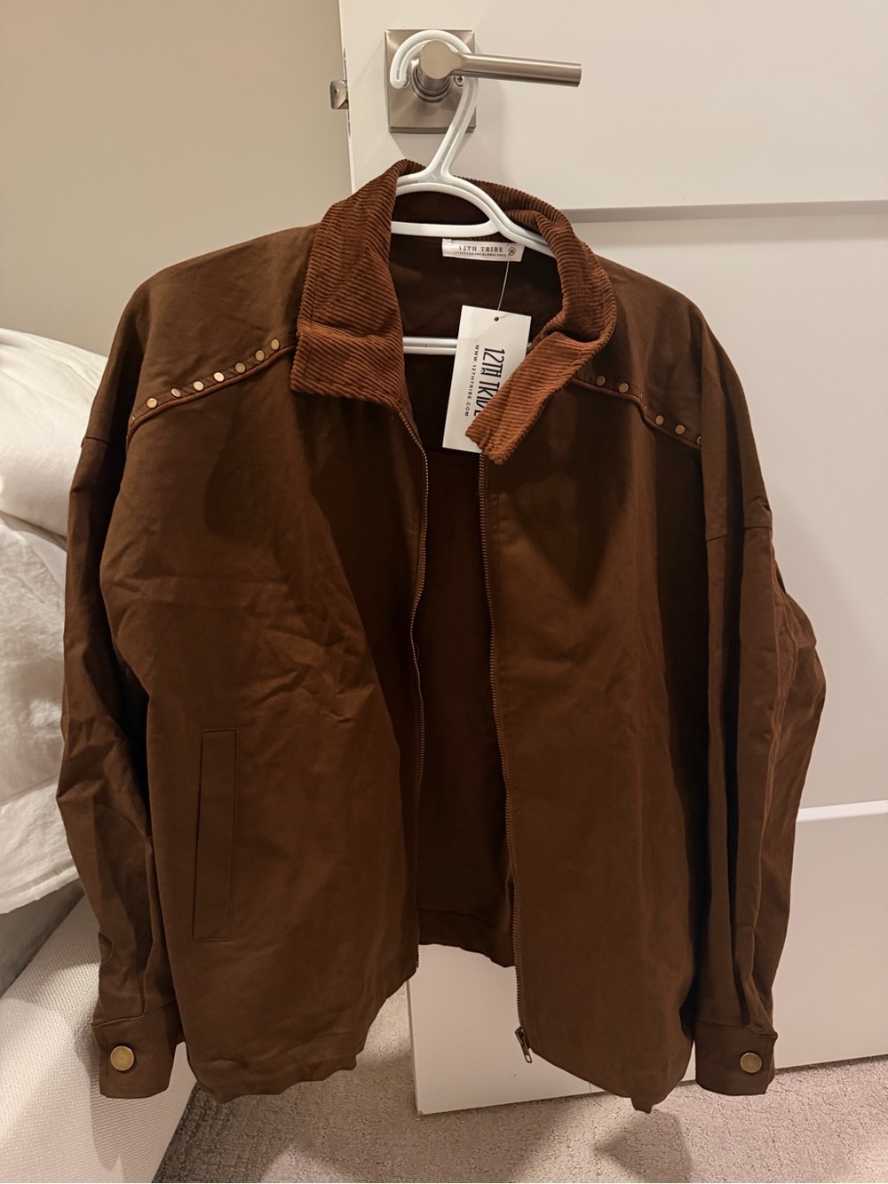12th Tribe Fairfax Studded Canvas Utility Jacket Mocha M NWT - Picture 6 of 8